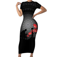Cook Islands ANZAC Day Short Sleeve Bodycon Dress Soldier Silhouette Remembrance