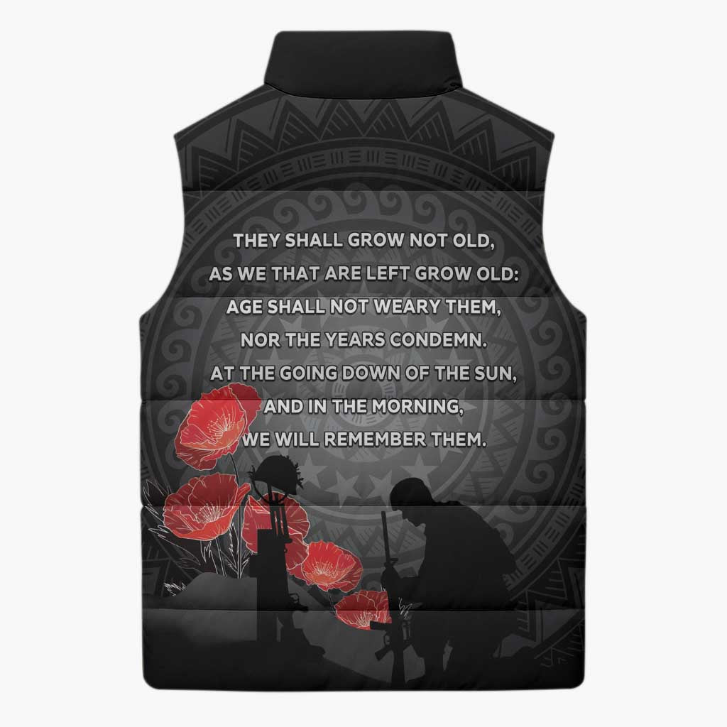 Cook Islands ANZAC Day Sleeveless Puffer Jacket Soldier Silhouette Remembrance