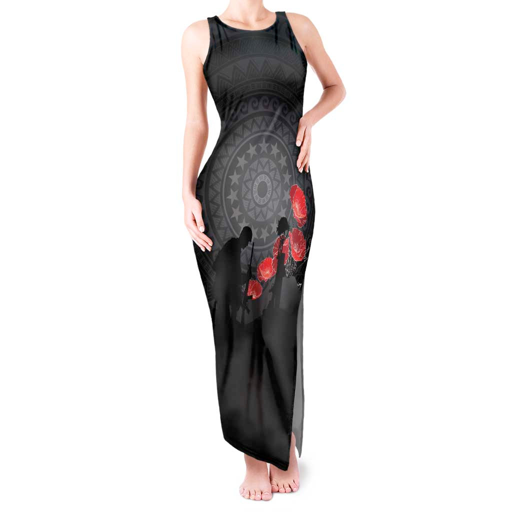 Cook Islands ANZAC Day Tank Maxi Dress Soldier Silhouette Remembrance