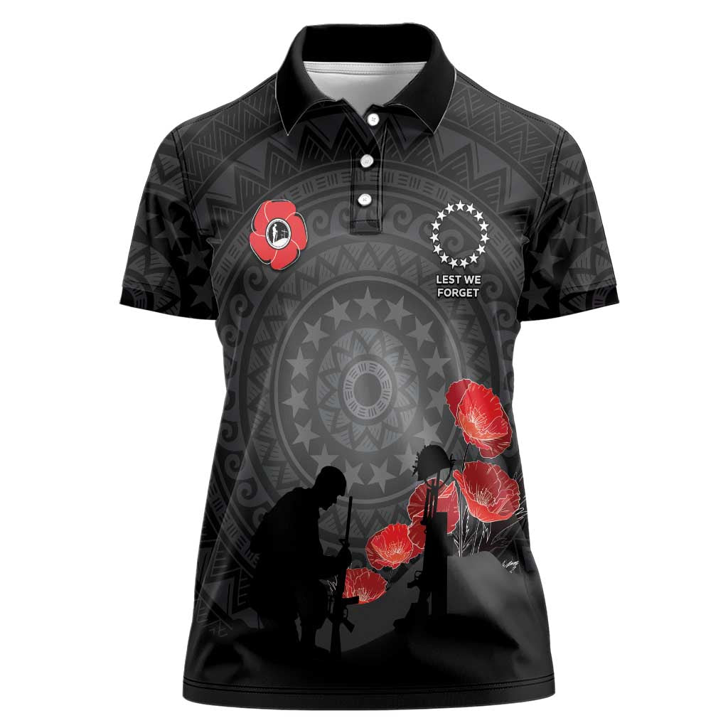 Cook Islands ANZAC Day Women Polo Shirt Soldier Silhouette Remembrance