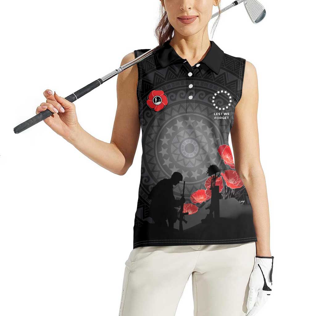 Cook Islands ANZAC Day Women Sleeveless Polo Shirt Soldier Silhouette Remembrance