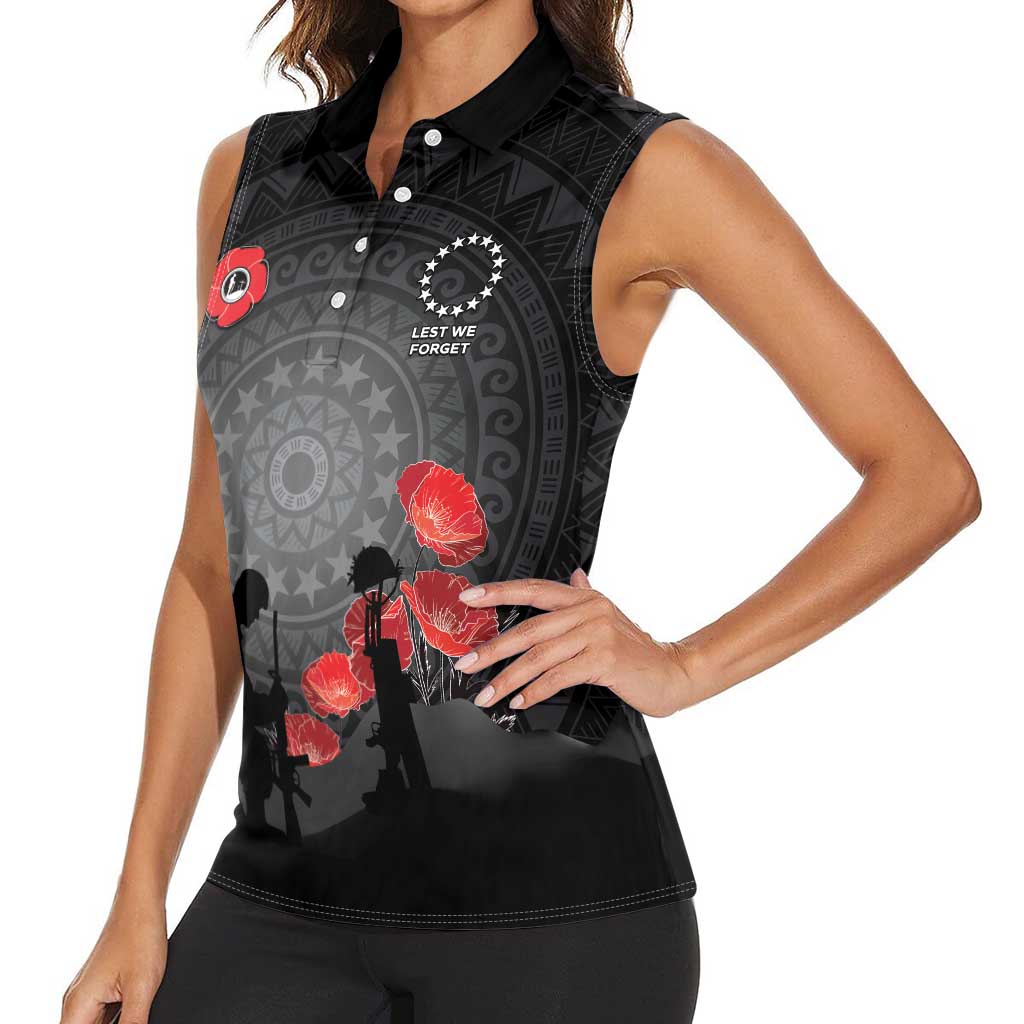 Cook Islands ANZAC Day Women Sleeveless Polo Shirt Soldier Silhouette Remembrance