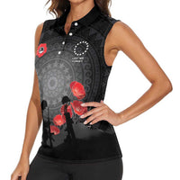 Cook Islands ANZAC Day Women Sleeveless Polo Shirt Soldier Silhouette Remembrance
