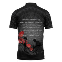 Cook Islands ANZAC Day Zipper Polo Shirt Soldier Silhouette Remembrance