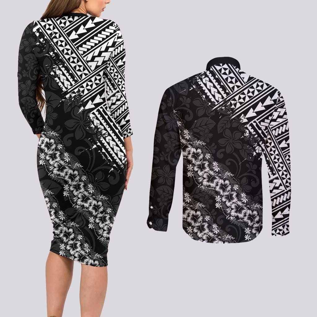 Hawaii Papakolea Born And Raised Couples Matching Long Sleeve Bodycon Dress and Long Sleeve Button Shirt Hawaiian Tribal Pattern