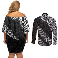Hawaii Papakolea Born And Raised Couples Matching Off Shoulder Short Dress and Long Sleeve Button Shirt Hawaiian Tribal Pattern
