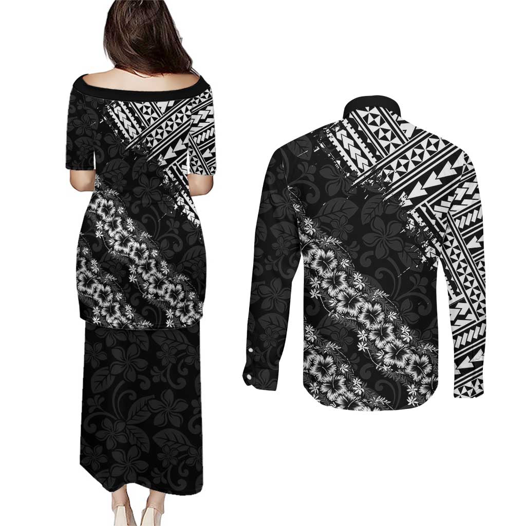 Hawaii Papakolea Born And Raised Couples Matching Puletasi and Long Sleeve Button Shirt Hawaiian Tribal Pattern