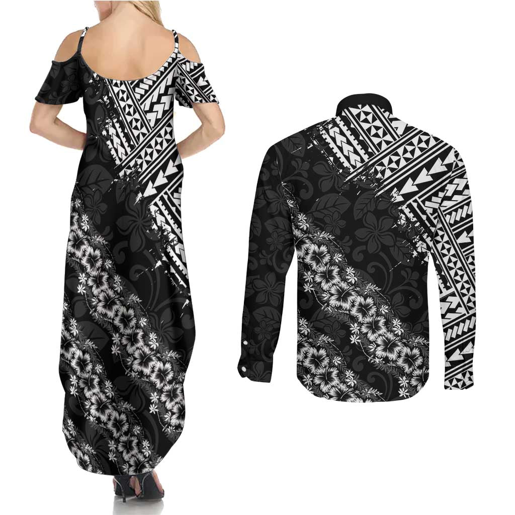 Hawaii Papakolea Born And Raised Couples Matching Summer Maxi Dress and Long Sleeve Button Shirt Hawaiian Tribal Pattern