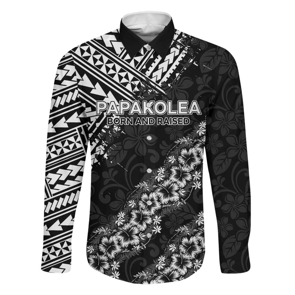 Hawaii Papakolea Born And Raised Family Matching Mermaid Dress and Hawaiian Shirt Hawaiian Tribal Pattern LT05 Dad's Shirt - Long Sleeve Black - Polynesian Pride