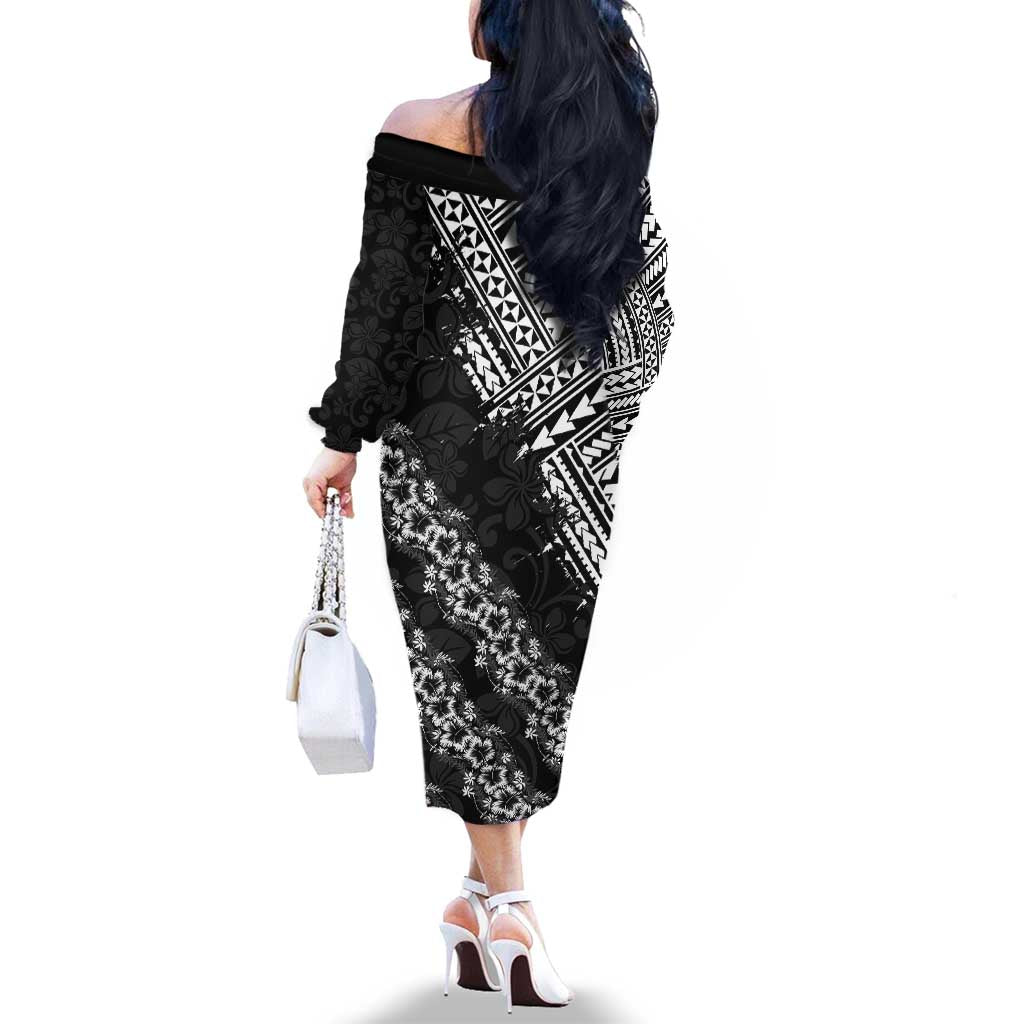 Hawaii Papakolea Born And Raised Family Matching Off The Shoulder Long Sleeve Dress and Hawaiian Shirt Hawaiian Tribal Pattern LT05 - Polynesian Pride