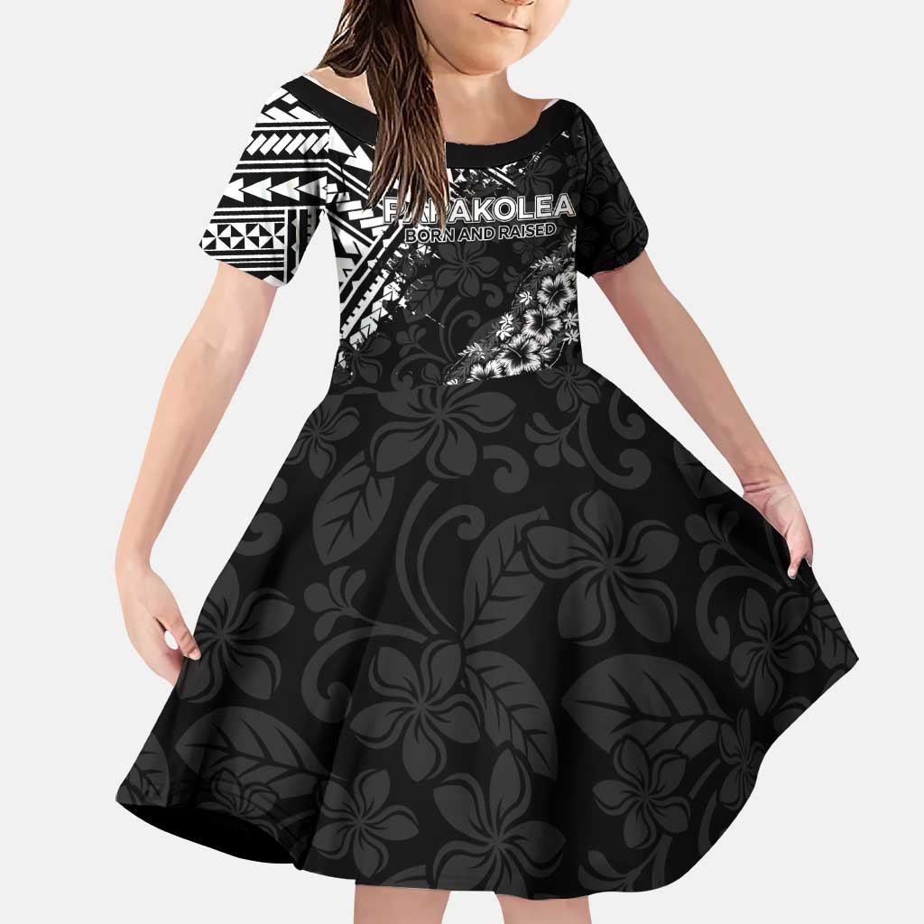 Hawaii Papakolea Born And Raised Family Matching Tank Maxi Dress and Hawaiian Shirt Hawaiian Tribal Pattern LT05 Daughter's Dress Black - Polynesian Pride