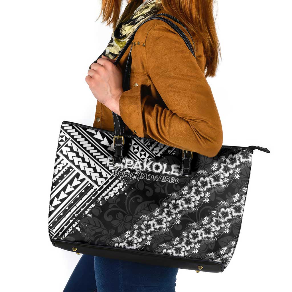 Hawaii Papakolea Born And Raised Leather Tote Bag Hawaiian Tribal Pattern