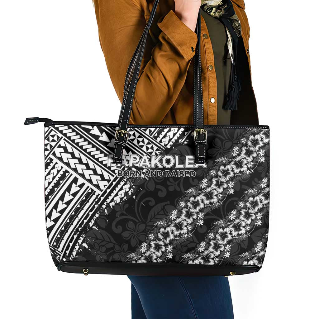 Hawaii Papakolea Born And Raised Leather Tote Bag Hawaiian Tribal Pattern