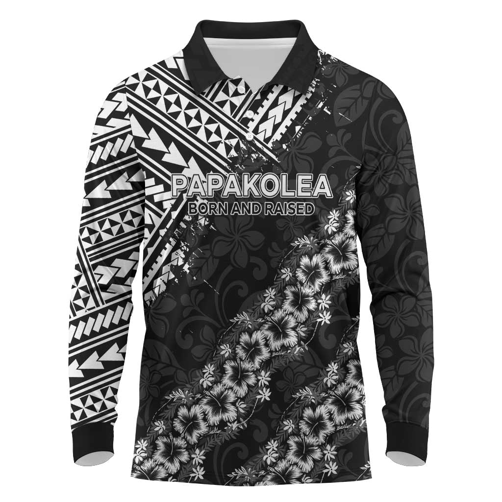 Hawaii Papakolea Born And Raised Long Sleeve Polo Shirt Hawaiian Tribal Pattern