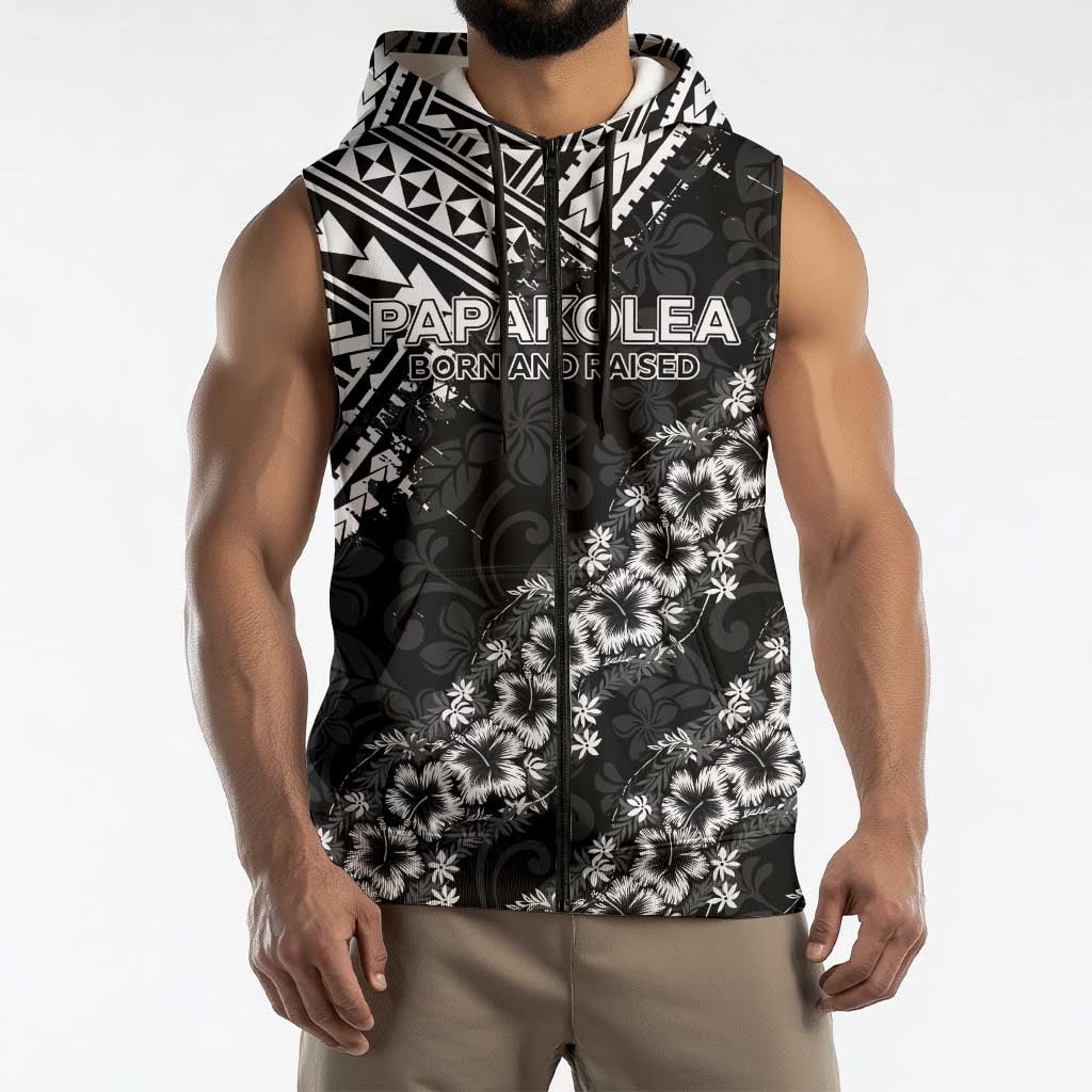 Hawaii Papakolea Born And Raised Sleeveless Zip Hoodie Hawaiian Tribal Pattern