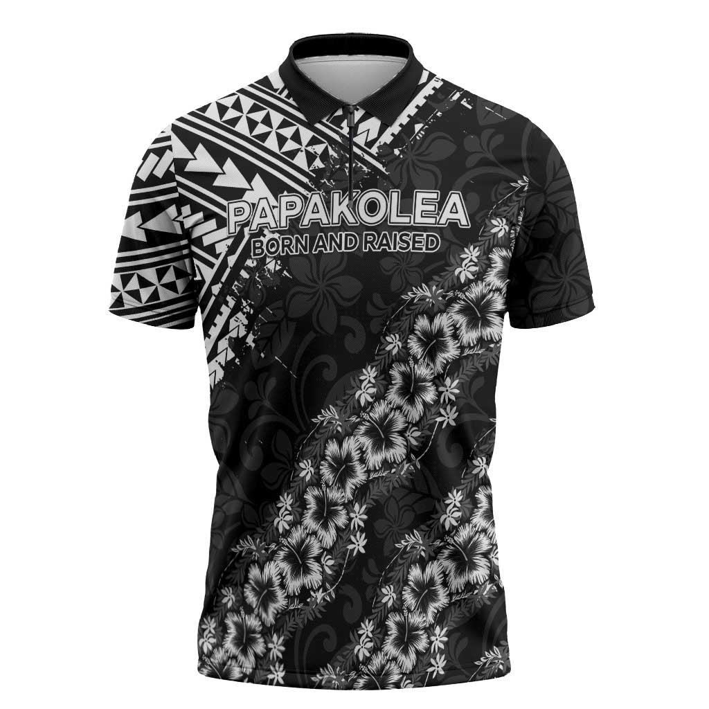 Hawaii Papakolea Born And Raised Zipper Polo Shirt Hawaiian Tribal Pattern