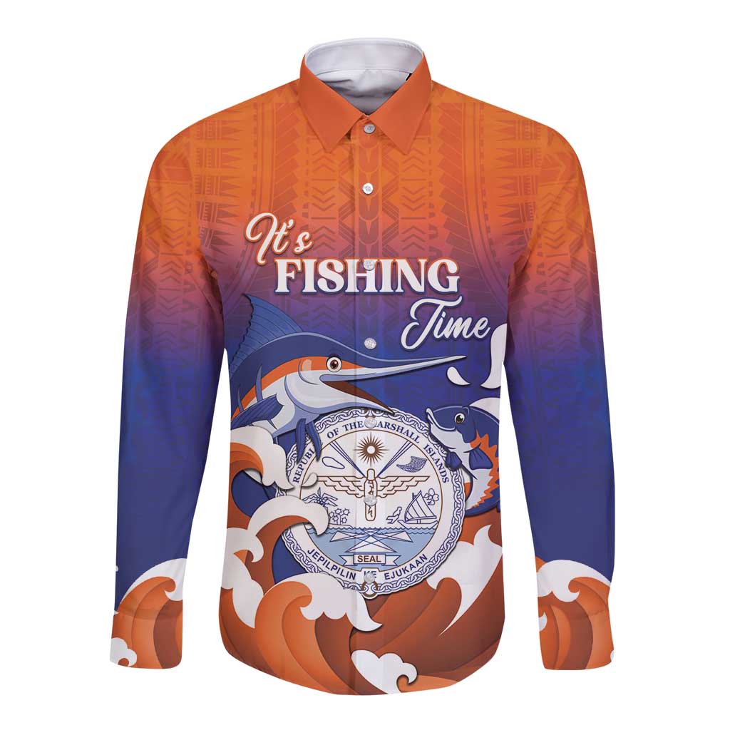 Marshall Islands Fishermen's Day Long Sleeve Button Shirt It's Fishing Time