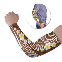 Plumeria With Brown Polynesian Tattoo Pattern Arm Sleeves - Polynesian Pride