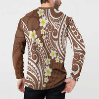 Plumeria With Brown Polynesian Tattoo Pattern Button Sweatshirt