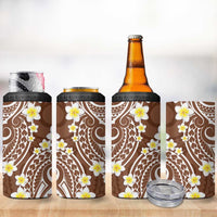 Plumeria With Brown Polynesian Tattoo Pattern 4 in 1 Can Cooler Tumbler