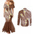 Plumeria With Brown Polynesian Tattoo Pattern Couples Matching Mermaid Dress and Long Sleeve Button Shirt