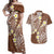 Plumeria With Brown Polynesian Tattoo Pattern Couples Matching Off Shoulder Maxi Dress and Hawaiian Shirt