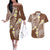 Plumeria With Brown Polynesian Tattoo Pattern Couples Matching Off The Shoulder Long Sleeve Dress and Hawaiian Shirt