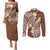 Plumeria With Brown Polynesian Tattoo Pattern Couples Matching Puletasi and Long Sleeve Button Shirt