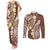 Plumeria With Brown Polynesian Tattoo Pattern Couples Matching Tank Maxi Dress and Long Sleeve Button Shirt