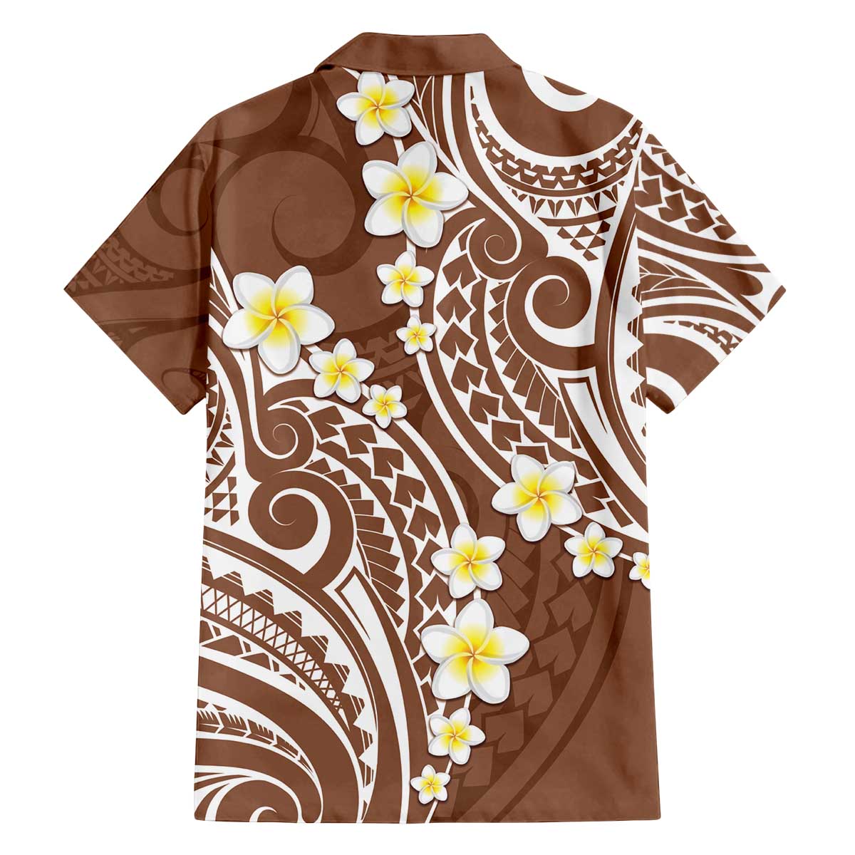 Plumeria With Brown Polynesian Tattoo Pattern Family Matching Off Shoulder Short Dress and Hawaiian Shirt