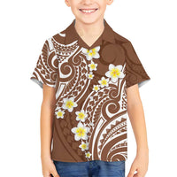 Plumeria With Brown Polynesian Tattoo Pattern Family Matching Summer Maxi Dress and Hawaiian Shirt