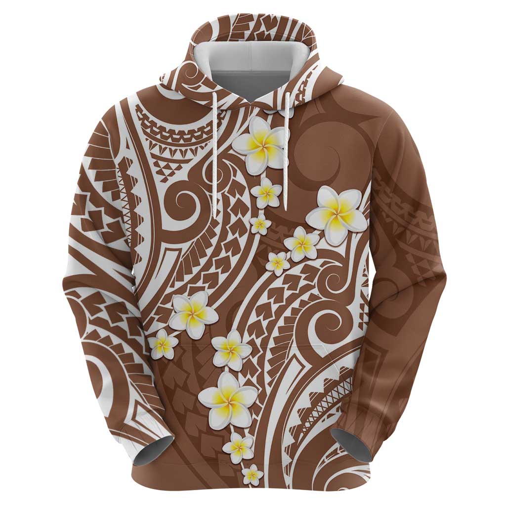 Plumeria With Brown Polynesian Tattoo Pattern Hoodie