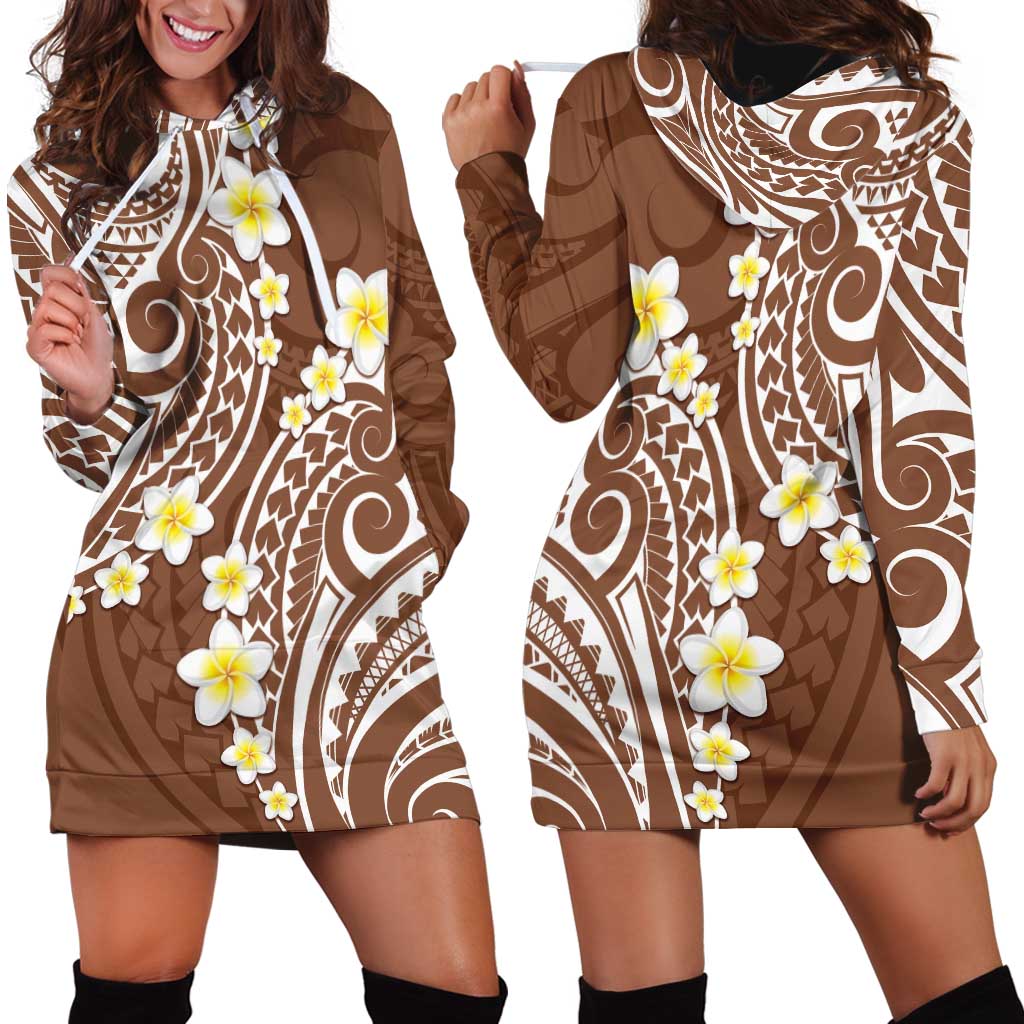 Plumeria With Brown Polynesian Tattoo Pattern Hoodie Dress