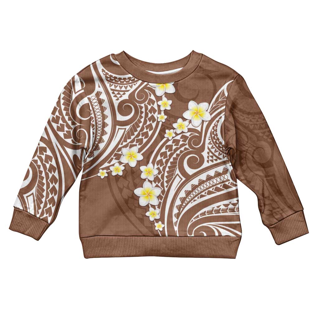 Plumeria With Brown Polynesian Tattoo Pattern Kid Ugly Christmas Sweater