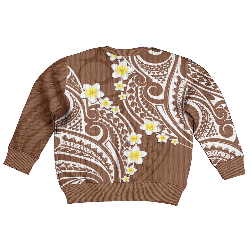 Plumeria With Brown Polynesian Tattoo Pattern Kid Ugly Christmas Sweater