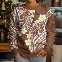 Plumeria With Brown Polynesian Tattoo Pattern Kid Ugly Christmas Sweater