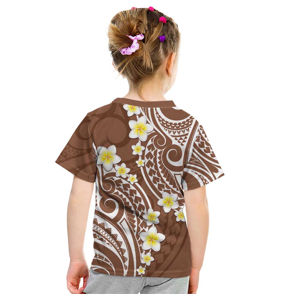 Plumeria With Brown Polynesian Tattoo Pattern Kid T Shirt