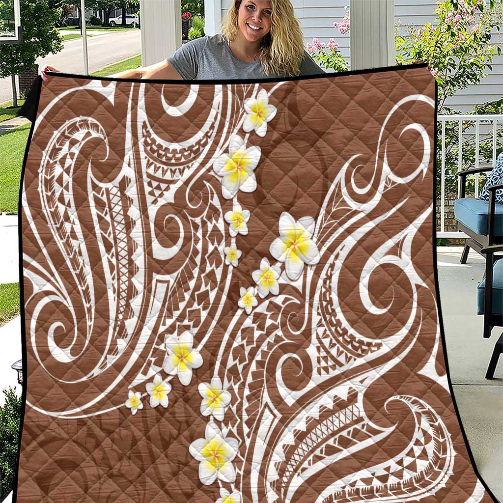 Plumeria With Brown Polynesian Tattoo Pattern Quilt LT05 Brown - Polynesian Pride