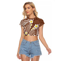 Plumeria With Brown Polynesian Tattoo Pattern Raglan Cropped T Shirt