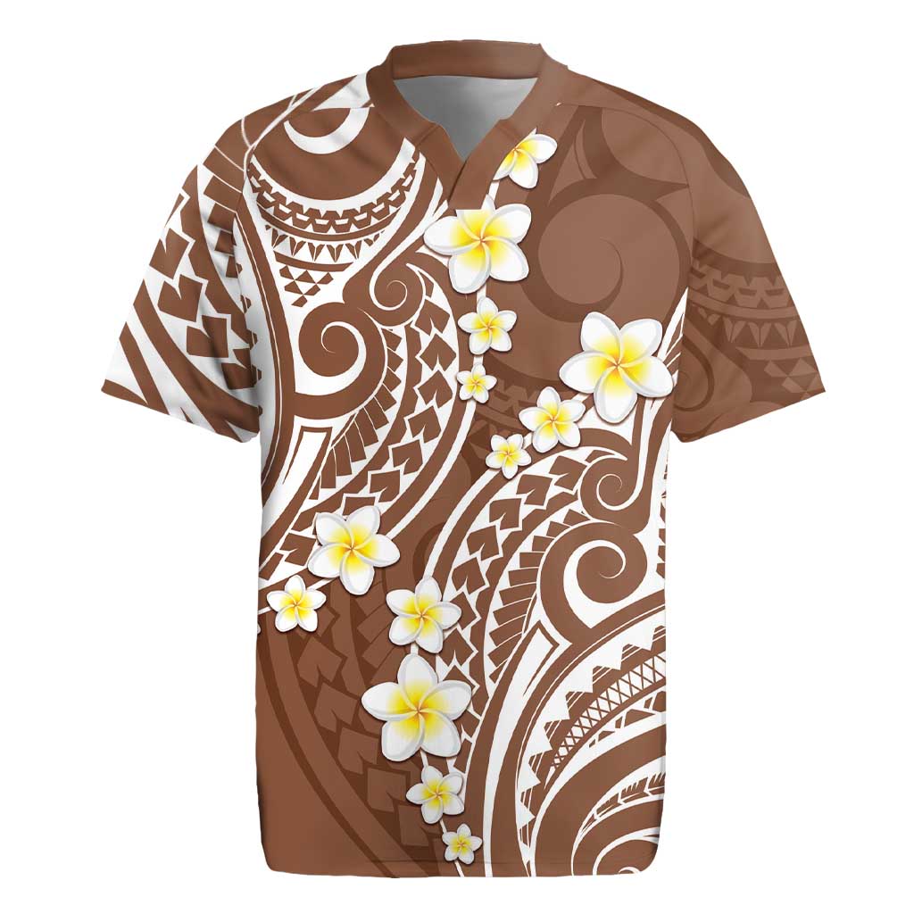 Plumeria With Brown Polynesian Tattoo Pattern Rugby Jersey