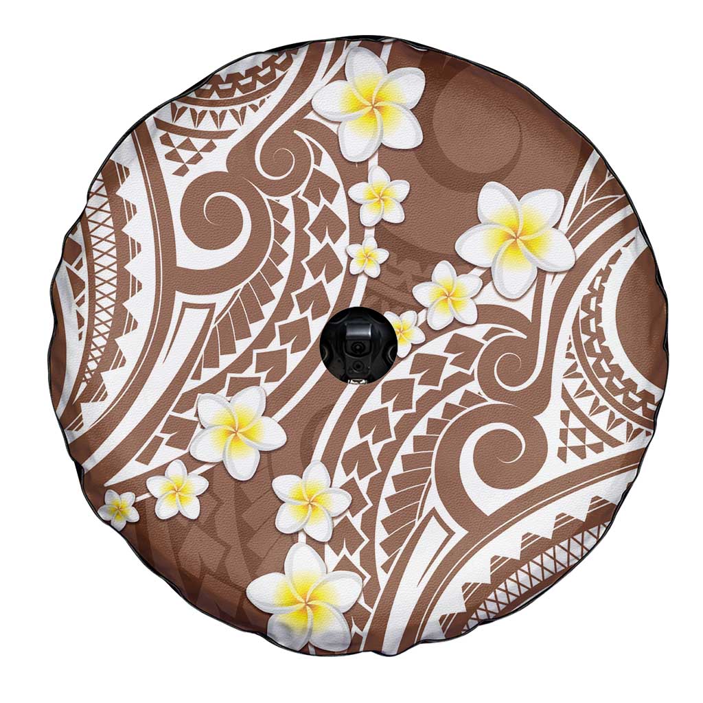 Plumeria With Brown Polynesian Tattoo Pattern Spare Tire Cover