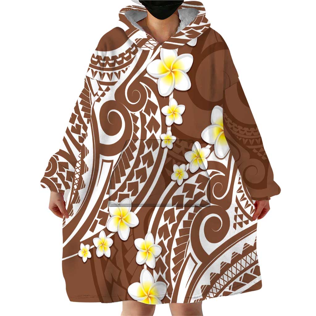 Plumeria With Brown Polynesian Tattoo Pattern Wearable Blanket Hoodie
