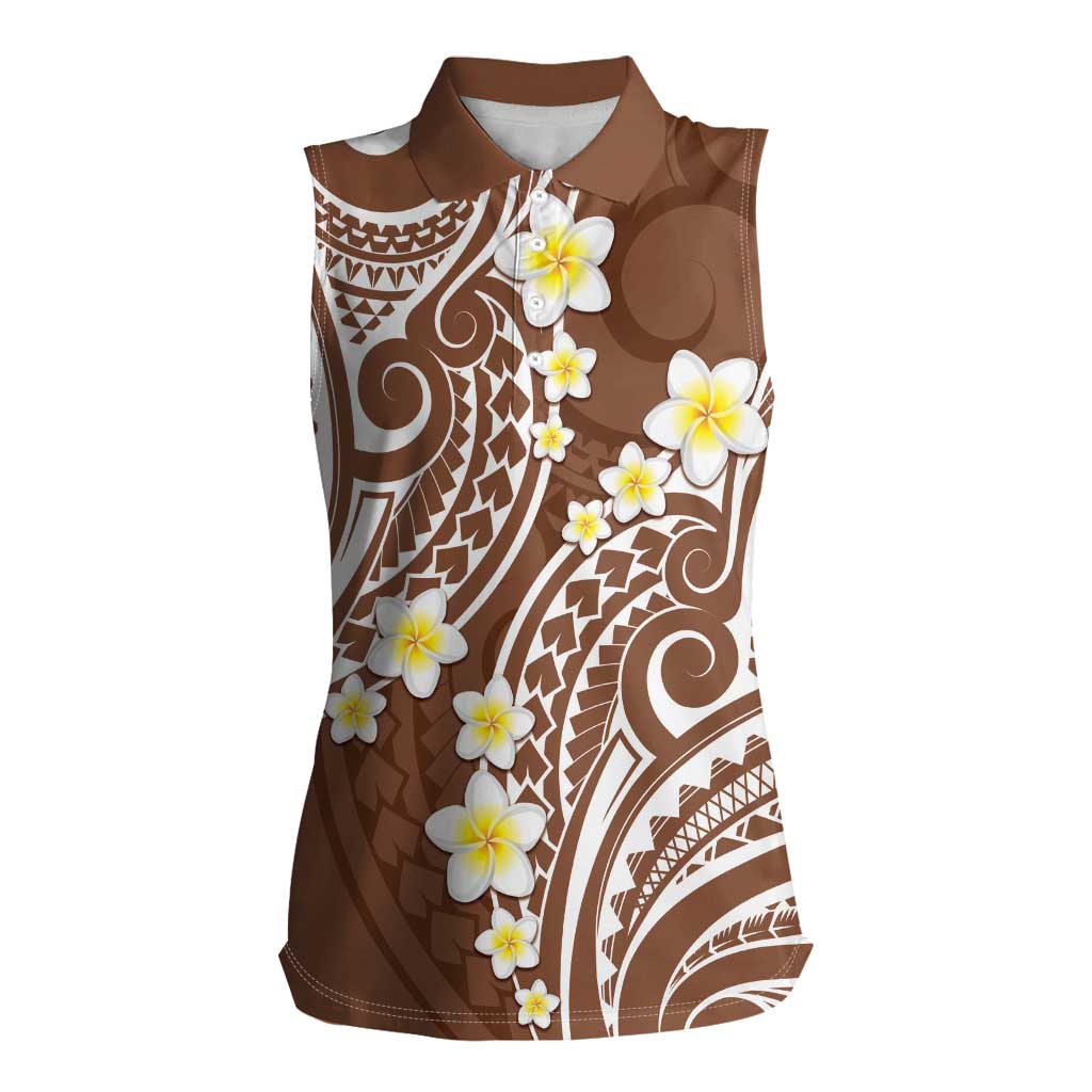 Plumeria With Brown Polynesian Tattoo Pattern Women Sleeveless Polo Shirt