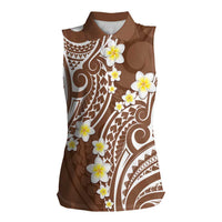 Plumeria With Brown Polynesian Tattoo Pattern Women Sleeveless Polo Shirt