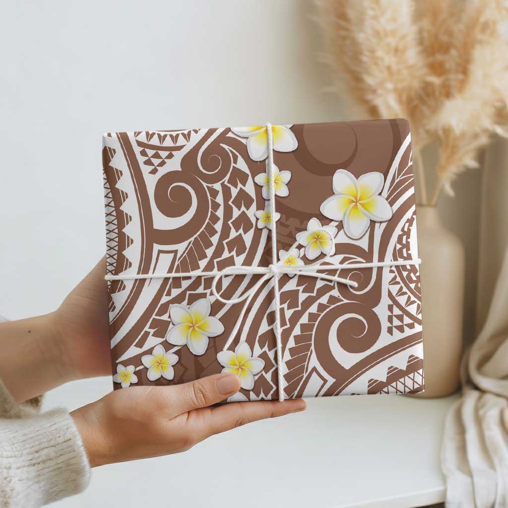 Plumeria With Brown Polynesian Tattoo Pattern Wrapping Paper - Polynesian Pride
