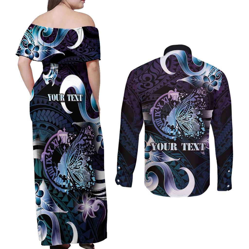 Personalised Polynesia Suicide Prevention Awareness Couples Matching Off Shoulder Maxi Dress and Long Sleeve Button Shirt No Story Should End Too Soon