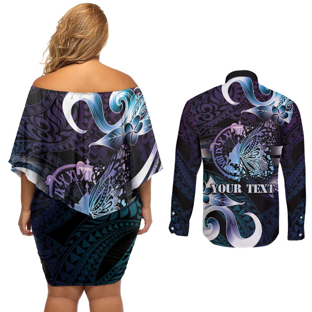 Personalised Polynesia Suicide Prevention Awareness Couples Matching Off Shoulder Short Dress and Long Sleeve Button Shirt No Story Should End Too Soon