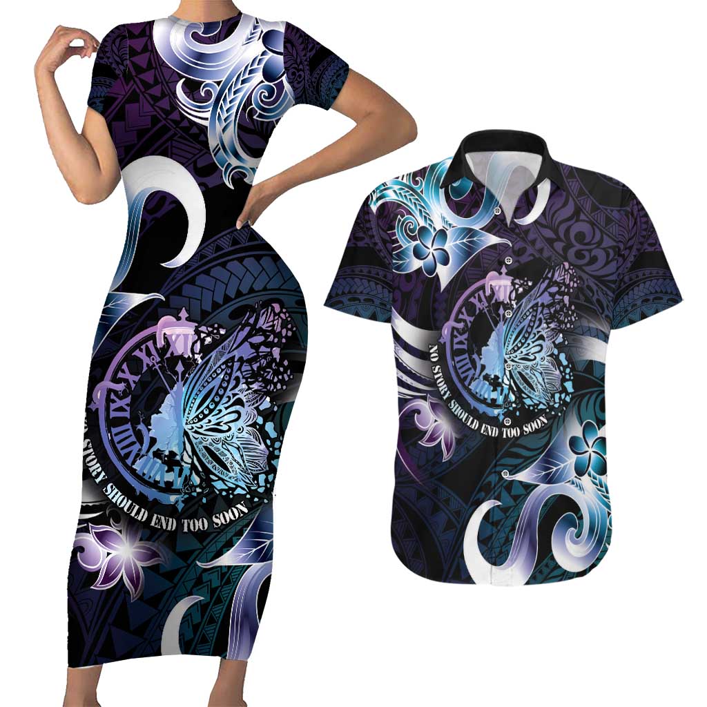 Personalised Polynesia Suicide Prevention Awareness Couples Matching Short Sleeve Bodycon Dress and Hawaiian Shirt No Story Should End Too Soon