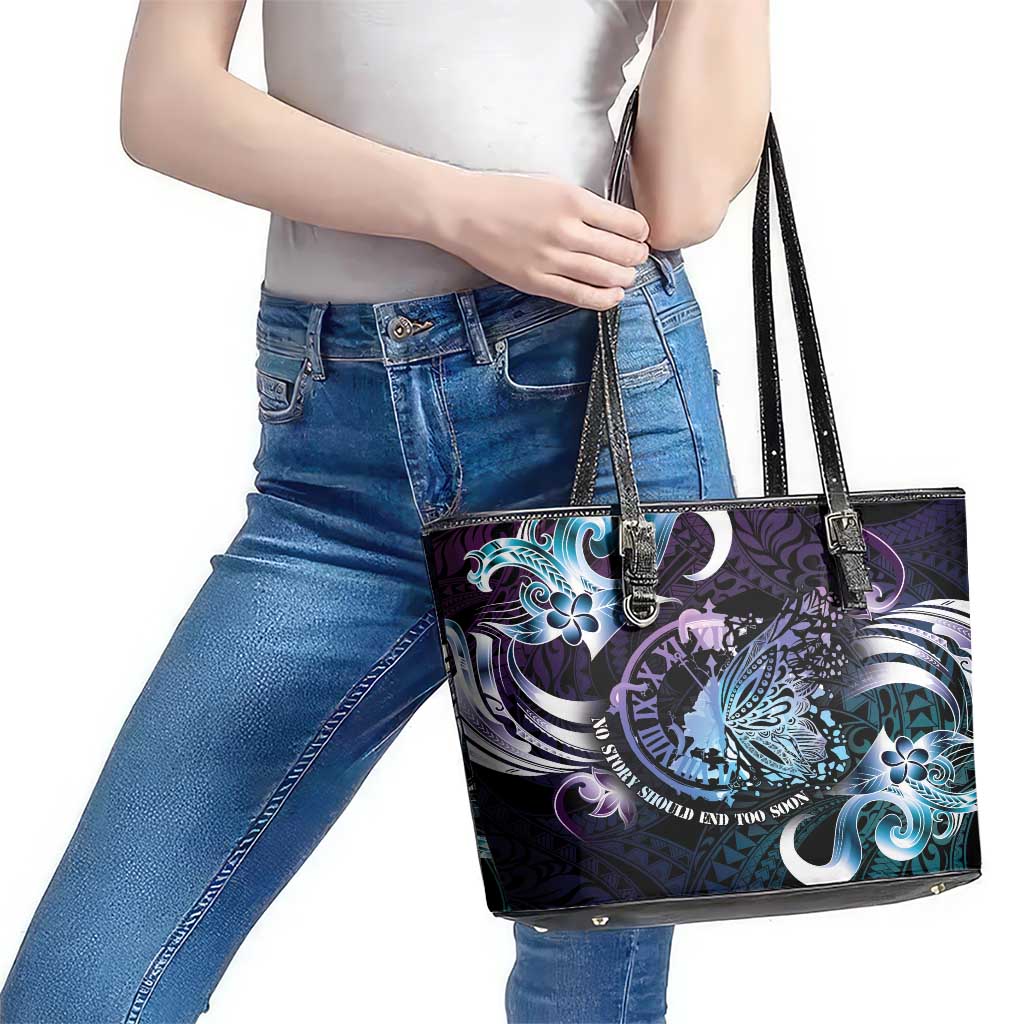 Polynesia Suicide Prevention Awareness Leather Tote Bag No Story Should End Too Soon