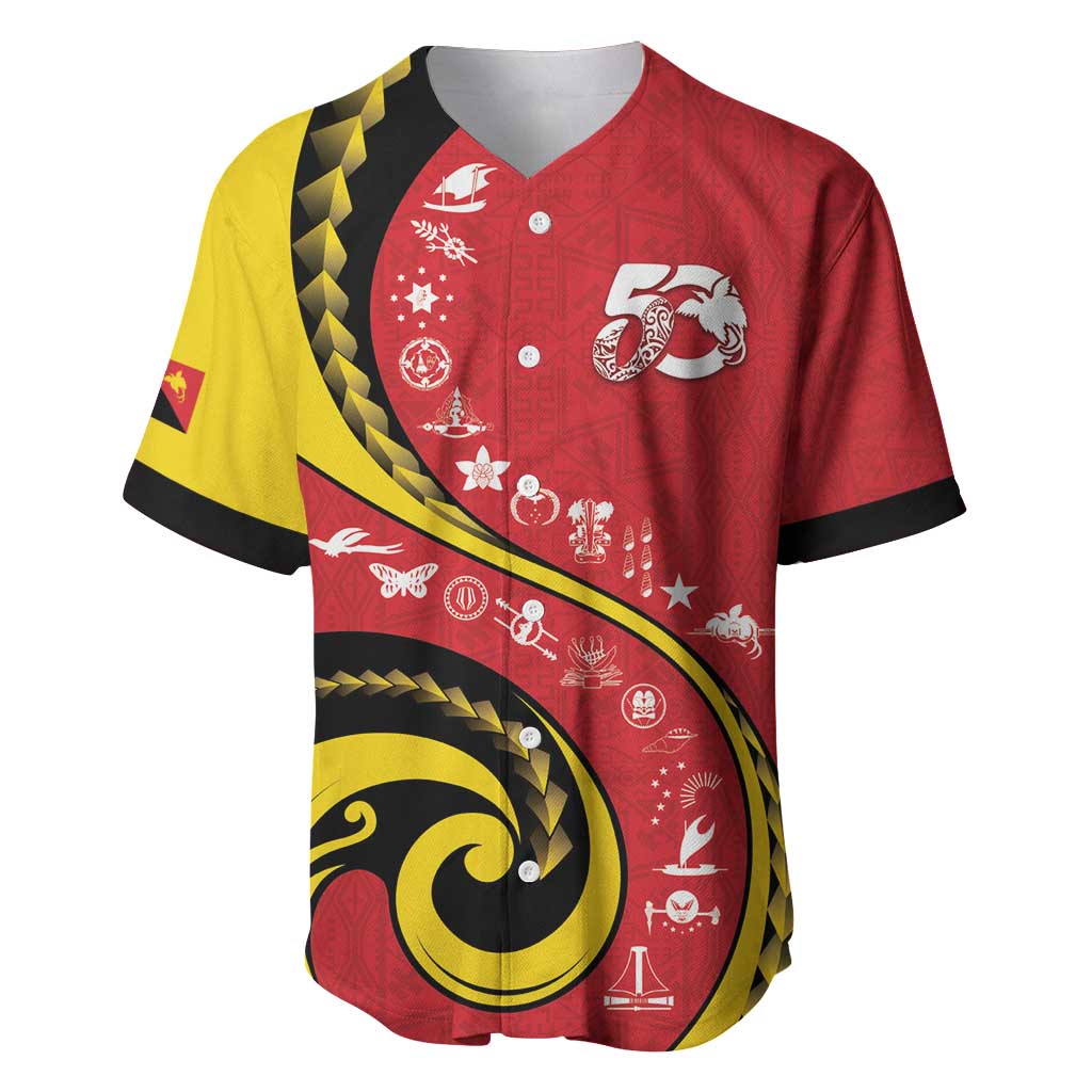 Papua New Guinea 50th Independence Anniversary Baseball Jersey Special Style Red Version - Polynesian Pride